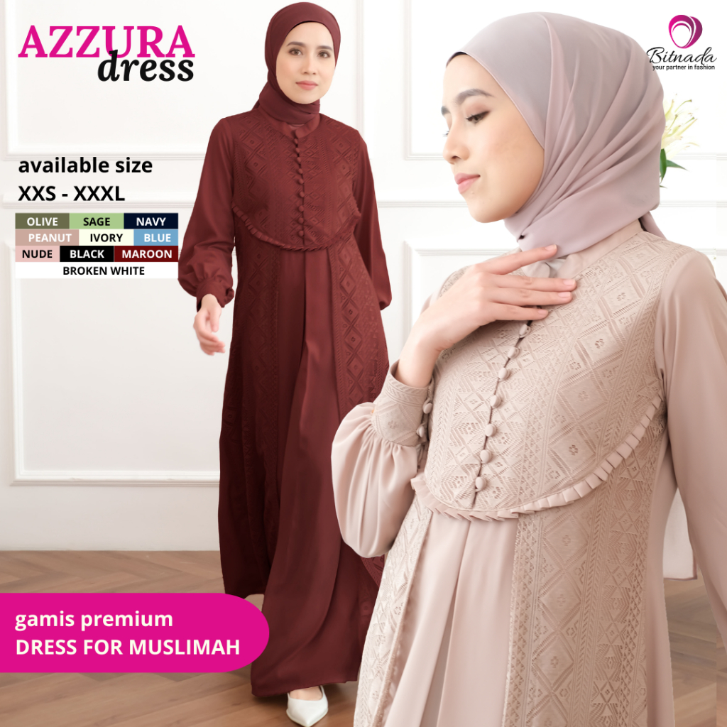 Gamis Dress Brokat Wanita Muslimah Premium Kekinian Terbaru AZZURA Series - Bitnada
