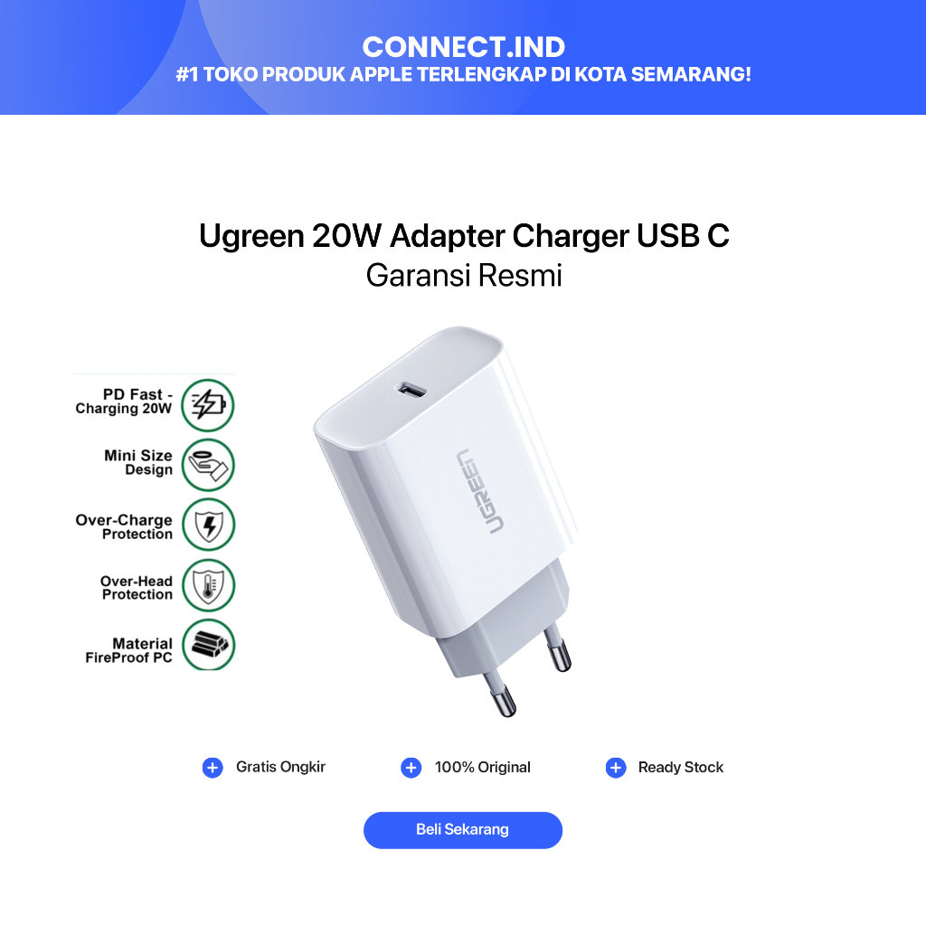 Ugreen Type C Charger PD 20W Kepala Charger Type C Ugreen Fast Charge