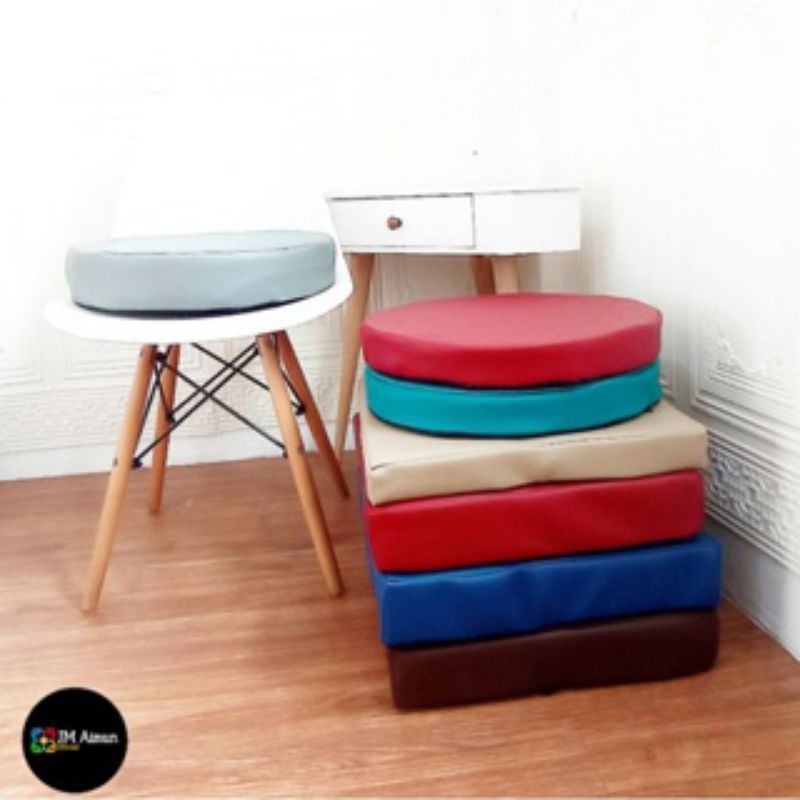 Bantal Duduk Anti Air Kulit Sintetis Tebal 8cm Kotak/Bulat Ukuran 40x40cm, 50x50cm Bantal Kursi Alas
