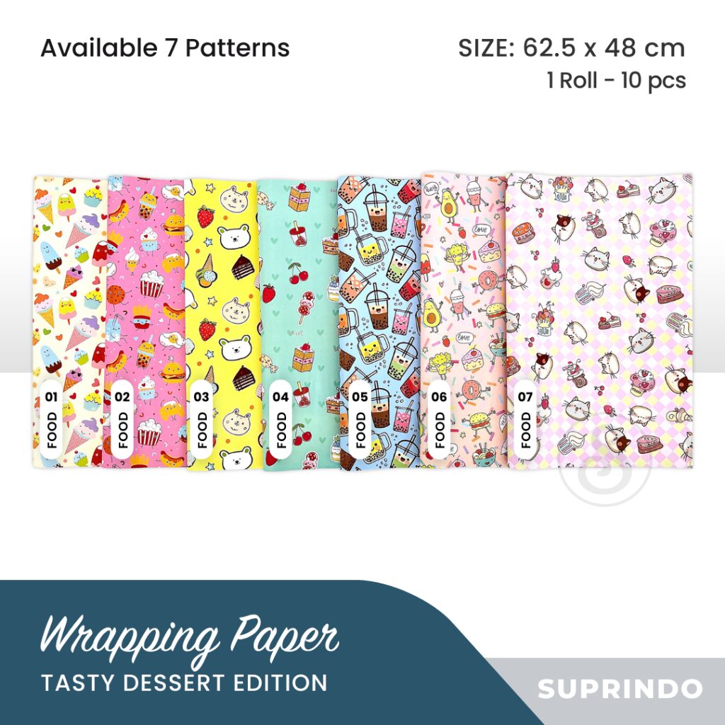 

(10 lbr) KERTAS KADO MOTIF TASTY DESSERT