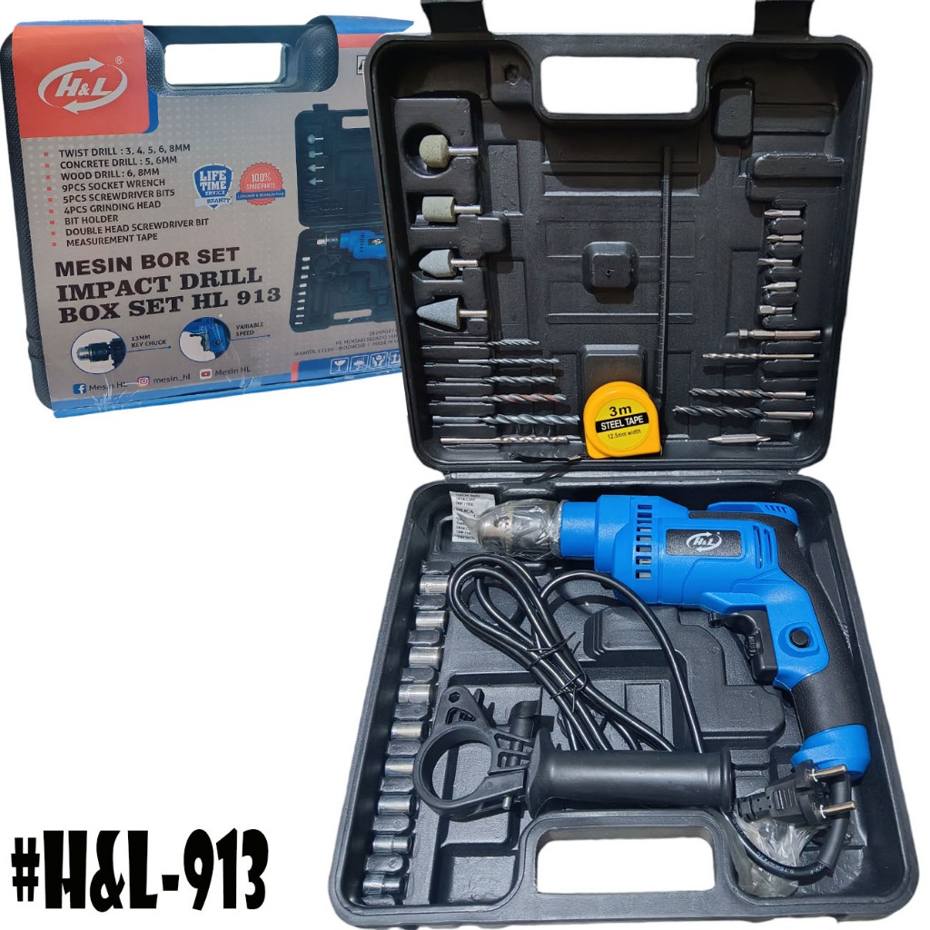H&L 913 Mesin Bor Set 13mm Impact Drill 13 mm HL913