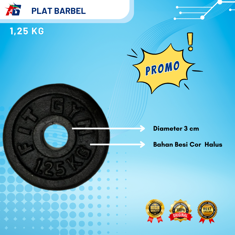 Plate Barbel Beban 1,25 Kg Alat Angkat beban Barbel Cor Besi Diameter 3 Cm