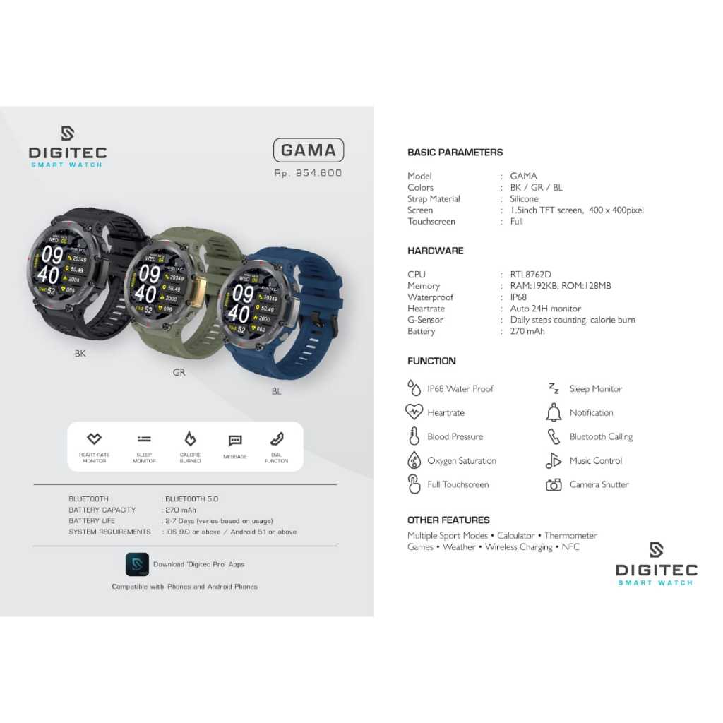 JAM TANGAN DIGITEC SMARTWATCH GAMA / SMARTWATCH GAMA ORIGINAL