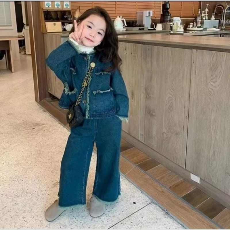 Setelan Kulot Jeans Anak Perempuan Import Premium