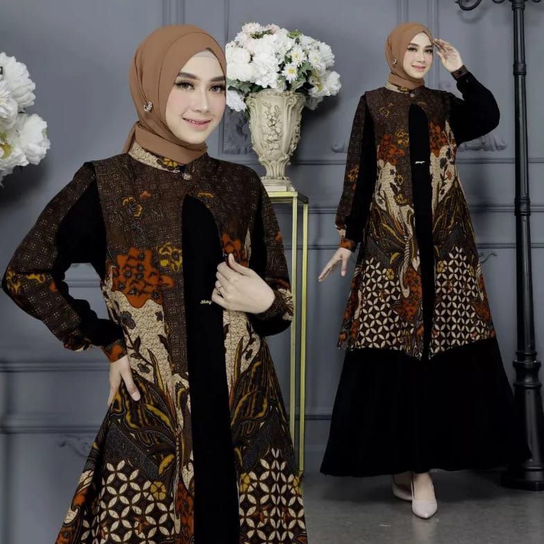 KODE Q35Q GAMIS KONDANGAN BATIK  DRESS PAKAIAN WANITA  GAMIS KOMBINASI POLOS  MODEL TERPISAH DENGAN 
