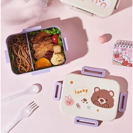 GB - KOTAK MAKAN FREE SENDOK DAN GERFU - KOTAK MAKAN LUCKY NICE 1000ML - TEMPAT MAKAN ANAK PRAKTIS D