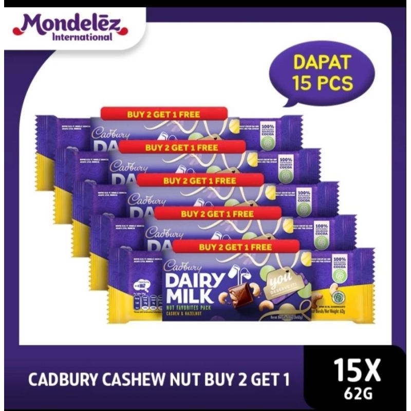 

Cadbury Cokelat 62 gr_ varian : Plain dan Cashew Nut 15pc