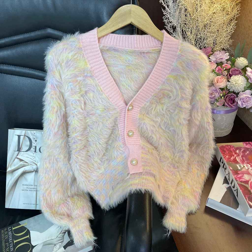 C-01 Cardigan Outer Atasan Rajut Berbulu Premium Wanita Korea