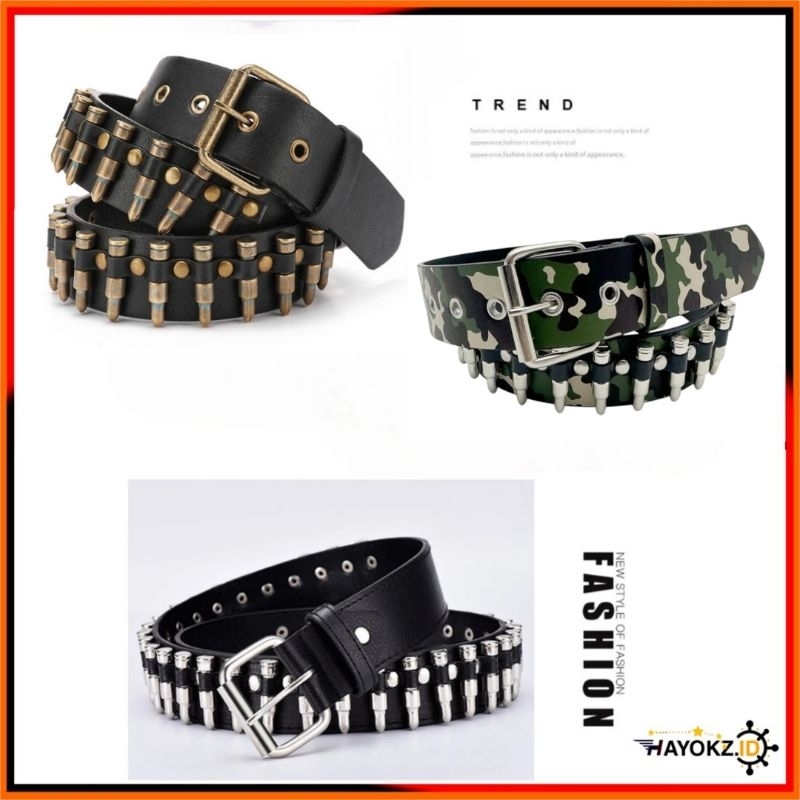 Sabuk Ikat Pinggang  Kulit Peluru Gesper Amunisi Band Metal Punk Rock Bullet Cadas