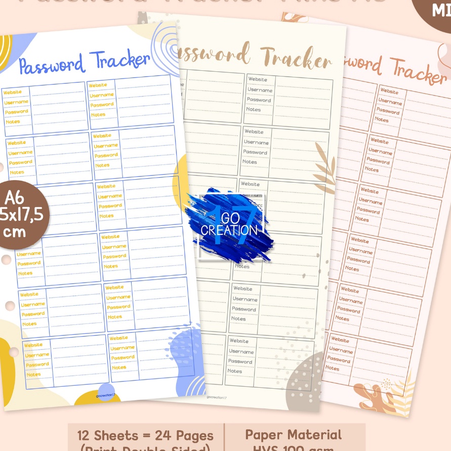 

KP8 Buku Planner Refill Kes Binder Password Tracker Motif Premium A6