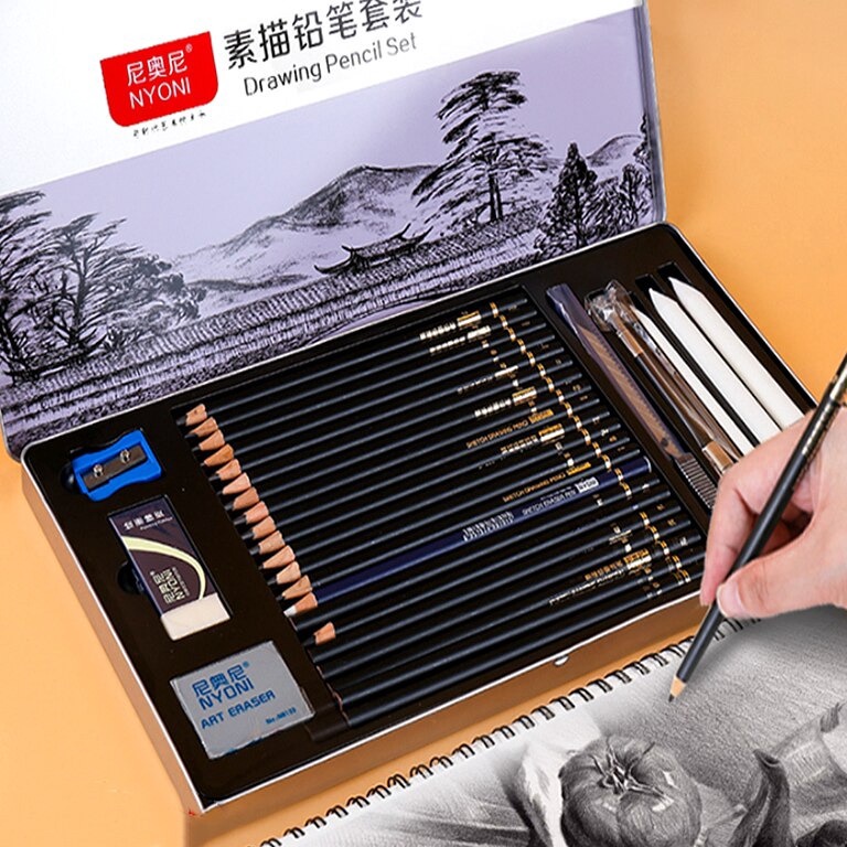 

KODE B42T Nyoni Drawing Pencil Gambar Set 29pcs Metal Tin Box Pensil Gambar Lukis Sketsa Lengkap Paket