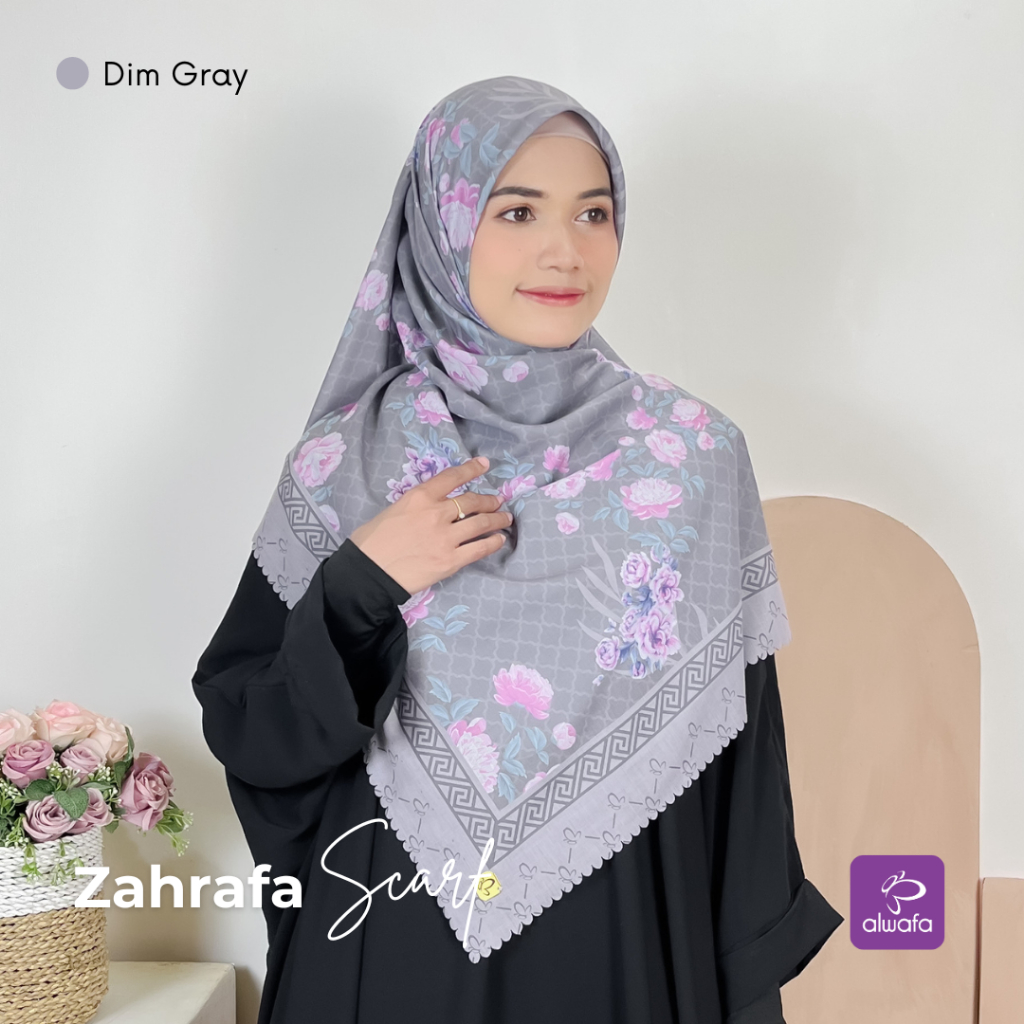 ZAHRAFA SCARF ALWAFA HIJAB MOTIF BUNGA PEONI BAHAN VOAL PRINTING