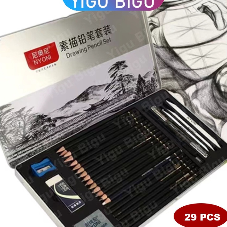 

Produk Berkualitas 29 Pcs Pensil Sketsa Set Pensil Kotak Besi Tirai Pensil Set Lengkap Alat Gambar Tangan Siswa Pensil Arang Lembut Profesional