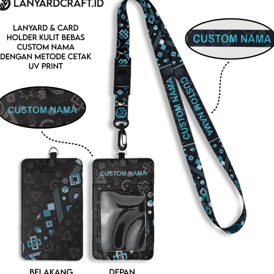 

Best Seller V3 Id Card Holder Leather Custom Lanyard Custom Nama Abstract Series Gantungan Tali Lanyard Holder Id Card Kulit UV Print