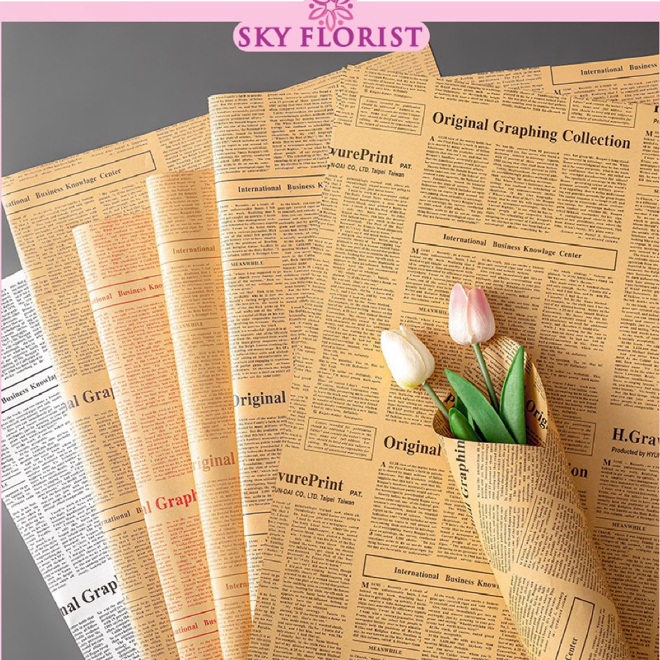 

Best Arrival 2 LEMBAR Kertas Buket Bunga Cellophane Motif Koran Vintage Newspaper Flower Wrapping Paper KB29
