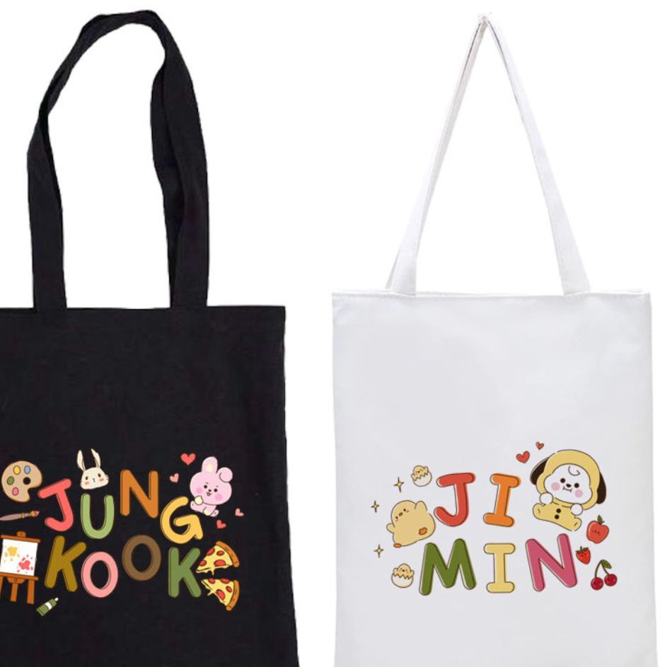 BARANG TERUPDATE Totebag BTS Tulisan Lucu Kpop Korea Kanvas Wanita Aesthetic Hitam