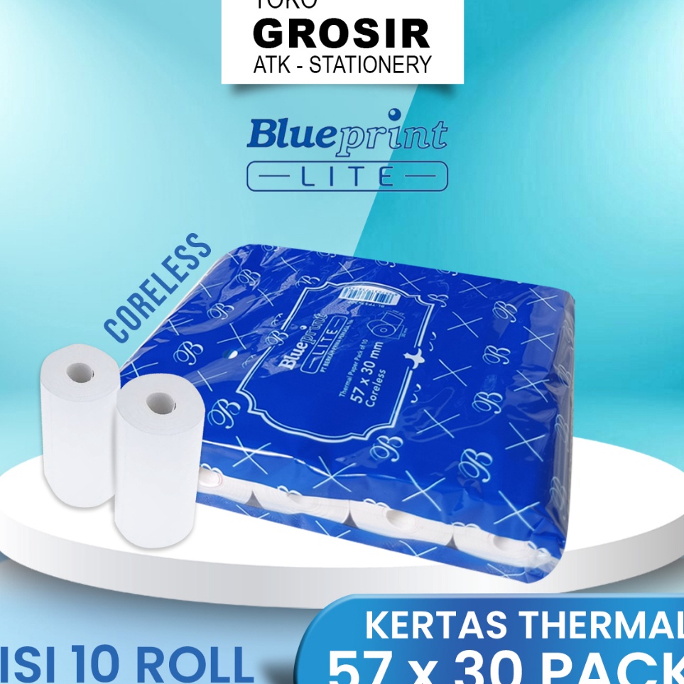 

Super Kejutan 57X3 1 PACK KERTAS KASIR STRUK KERTAS THERMAL TERMAL EDC BRI PPOB BLUEPRINT LITE 57MM 58x3 CORELESS