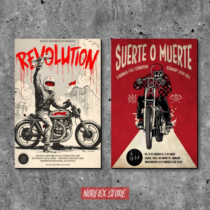 Hiasan kamar cowok Poster dinding motorcycle vintage retro Walldecor - Pajangan