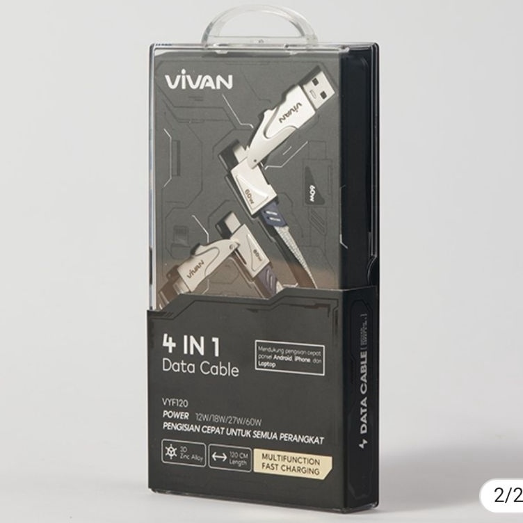 Best Quality   KD VIVAN VYF12  KABEL DATA USB VIVAN VYF12 4 IN 1 FAST CHARGING DATA CABLE 1 KABEL 4 