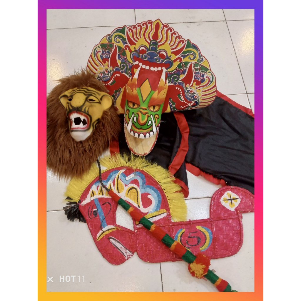 Mainan Anak Laki Laki Cowok Cewek Barongan Caplokan Spons Topeng Macan Kuda Lumping Jaranan Pecut Ga