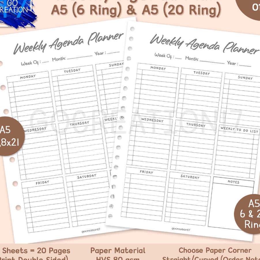 

Pilihan Buku Planner Kes Binder Weekly Agenda Plan Simple Mmalis A5 ring 2 dan A5 ring 6