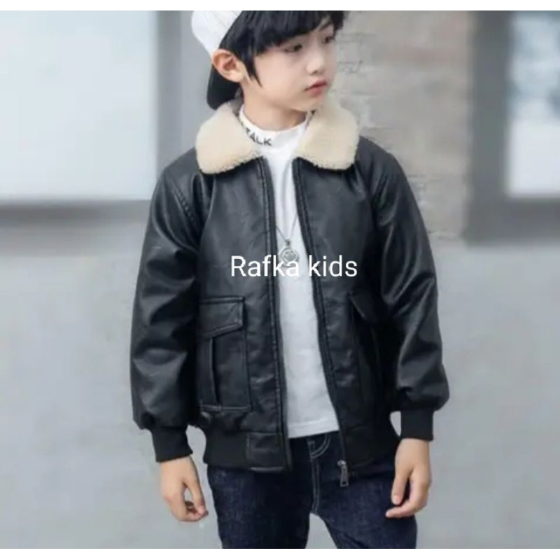 Jaket kulit anak Jaket semi kulit anak + bulu sherpa nyaman hangat di gunakan