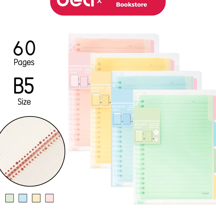 

KI3 Deli QHB56 Buku Vivid Loose Leaf Binder B5 6 Halaman Warna Pastel