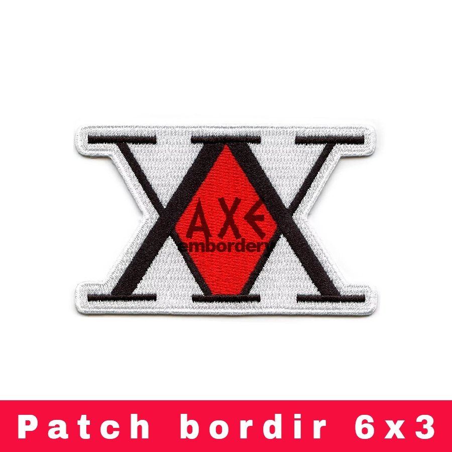 hunter x hunter logo white logo bordir patch . bordir logo lem setrika langusng tempel