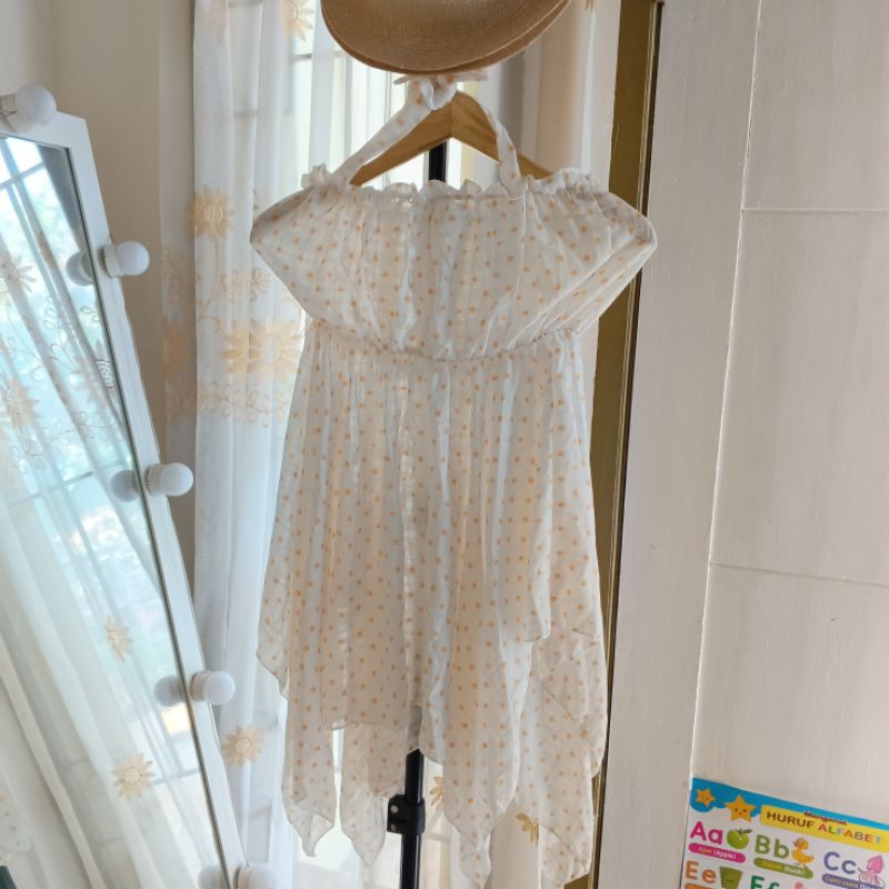 White Asymmetric Polka Dots Mini Dress Beach Wear