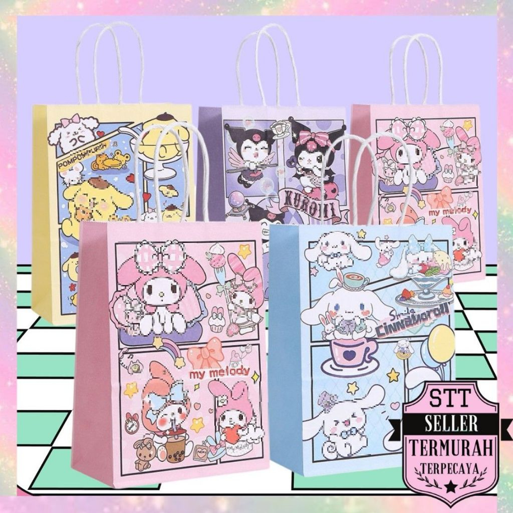 

STT Paper Bag Kantong Kertas Happy birthday Animasi Goodie Bag Bingkisan Snack Anak Tas Hampers Kado Motif Kartun Lucu