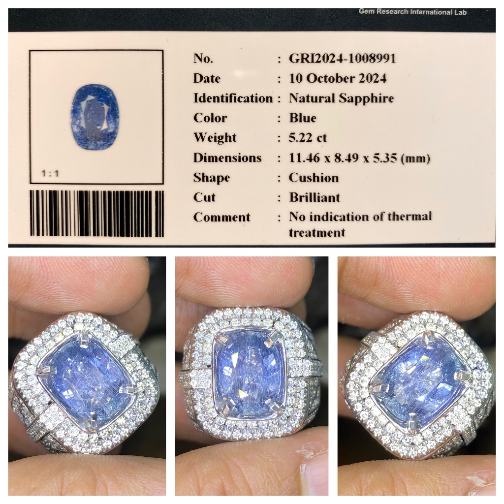 Natural 5.22ct blue sapphire no heat micro memo gri