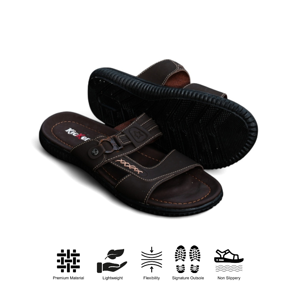 10.10 Promo Big Sale Sandal Kickers Pria Selop Kasual Bahan Kulit Garut Warna Cokelat Original 100%