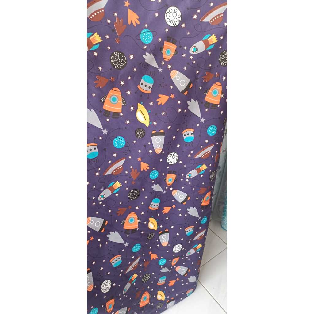 Bahan Kain Sprei Disperse Motif Karakter Roket Ufo Katun Microsilk Meteran Bahan Gorden,seprai