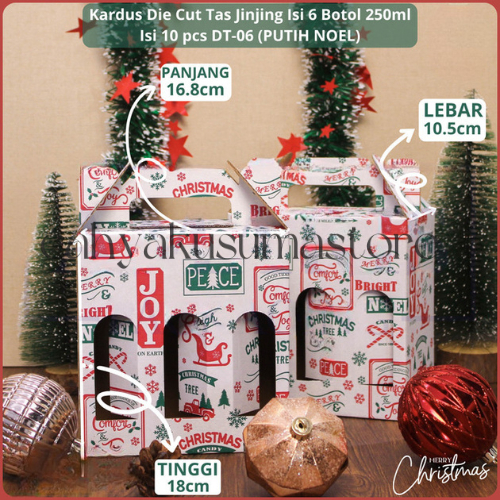 

( 10pcs ) Box Botol 250ml isi 6 Botol Natal Motif White Christmas Kardus Jinjing Botol Minuman Xmas