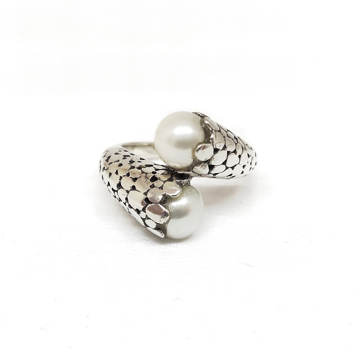 Cincin Ring Perak Silver Bali Armadilo Mutiara Dot Bun Asli 925 Pria Wanita Elegan Keren