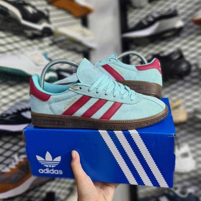 KUTSU SNEAKERS WANITA PRIA ADIDAS MUNCHEN HAZY GREEN PREMIUM BNIB