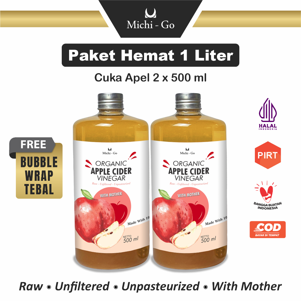 

MichiGo - 1 Liter Cuka Apel Vinega Organik Premium / Apple Cider Vinegar With The Mother 1 Liter