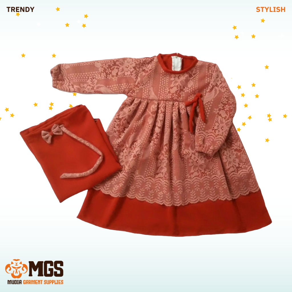 Setelan Gamis Balita Stylish 1-3 Tahun Kiisma Collection Brokat Malika Warna Merah Bata