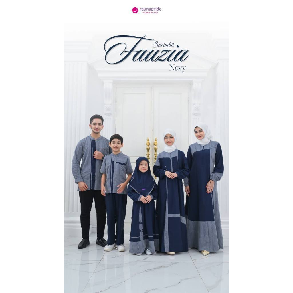 RAUNA BAJU COUPLE KELUARGA / SARIMBIT TERBARU MODEL FAUZIA WARNA NAVY (KOKO AYAH / GAMIS IBU / GAMIS