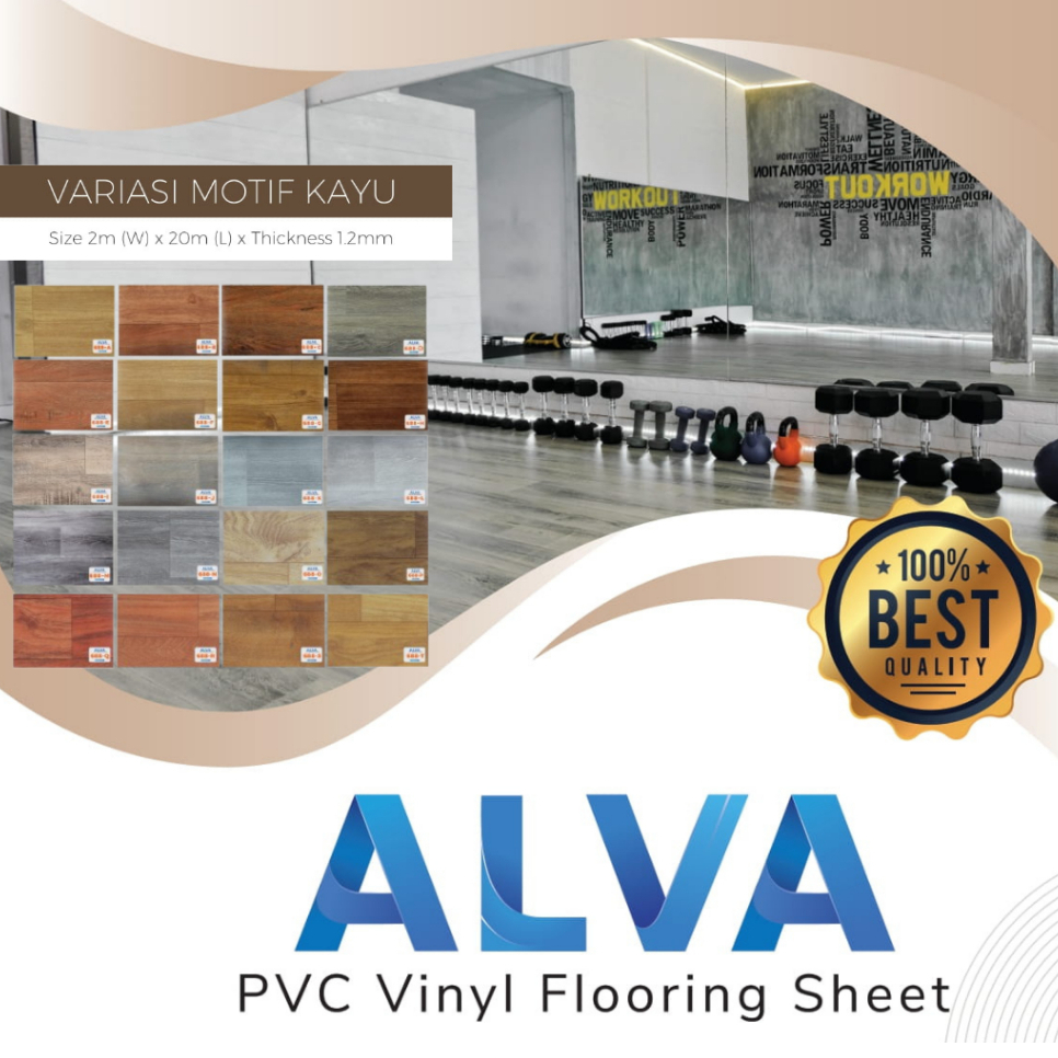 Vinyl Roll ALVA Meteran / Lantai Vinyl Motif Kayu Tebal 1,2mm - Harga/M2