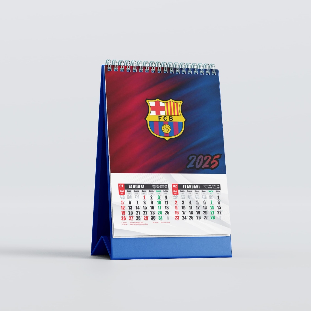 

CETAK KALENDER MEJA DUDUK DESK TAHUN 2025 GAMBAR BARCELONA UKURAN A5 PORTRAIT FULL COLOR TEMA CLUB BOLA