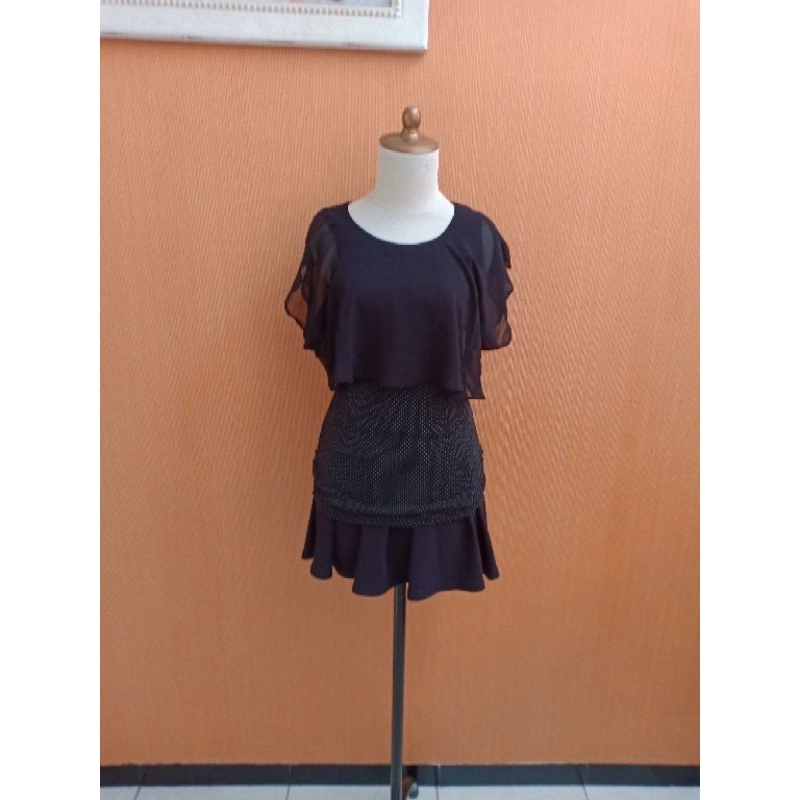 atasan wanita hitam motif polkadot mix sifon M cewek blouse cute santai