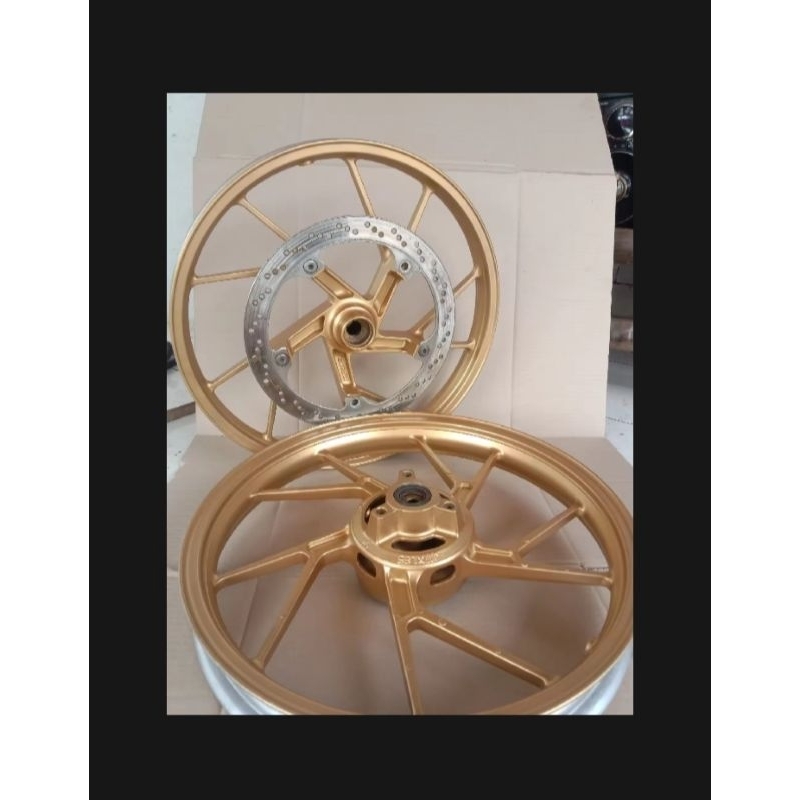 VELG/PELEK 1 SET DEPAN BELAKANG MOTOR SUZUKI SATRIA FU WARNA GOLD ORIGINAL COPOTAN