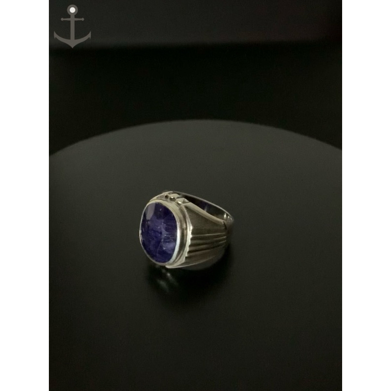 Cincin perak pria silver ring 925 asli dengan batu natural blue sapphire 12,06 gram bersertifikat la