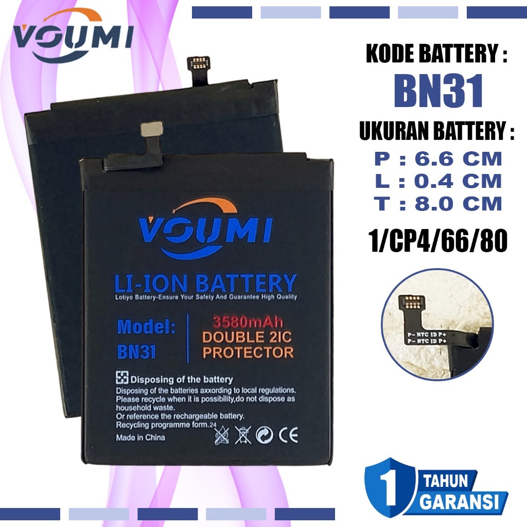 VOUMI Baterai BN-31 BN31 Battery Double IC Power high Capacity Compatible Hp Xiaomi Redmi Note 5A / 
