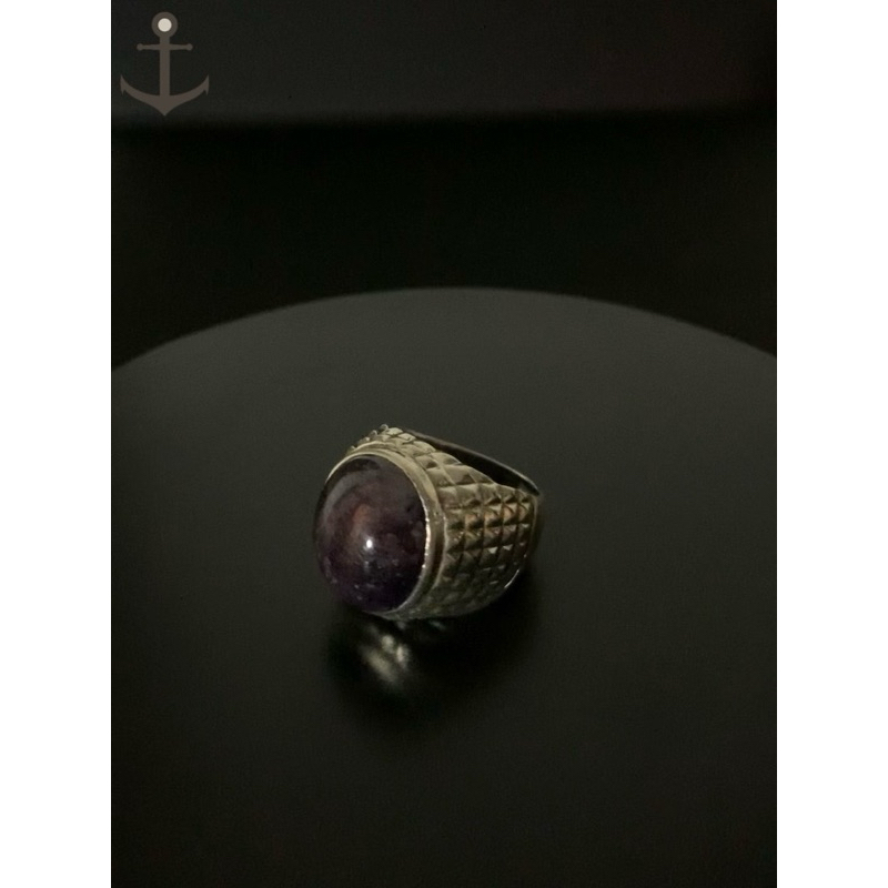Cincin perak pria silver ring 925 asli dengan batu natural purple sapphire 16,57 gram bersertifikat 