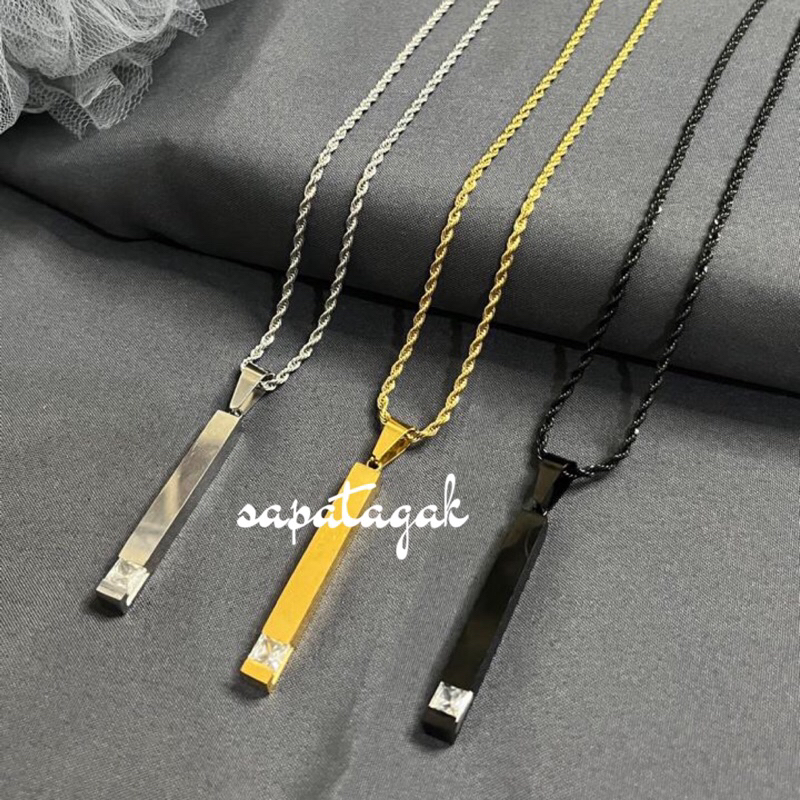 Kalung Titanium Balok Permata Pria Wanita