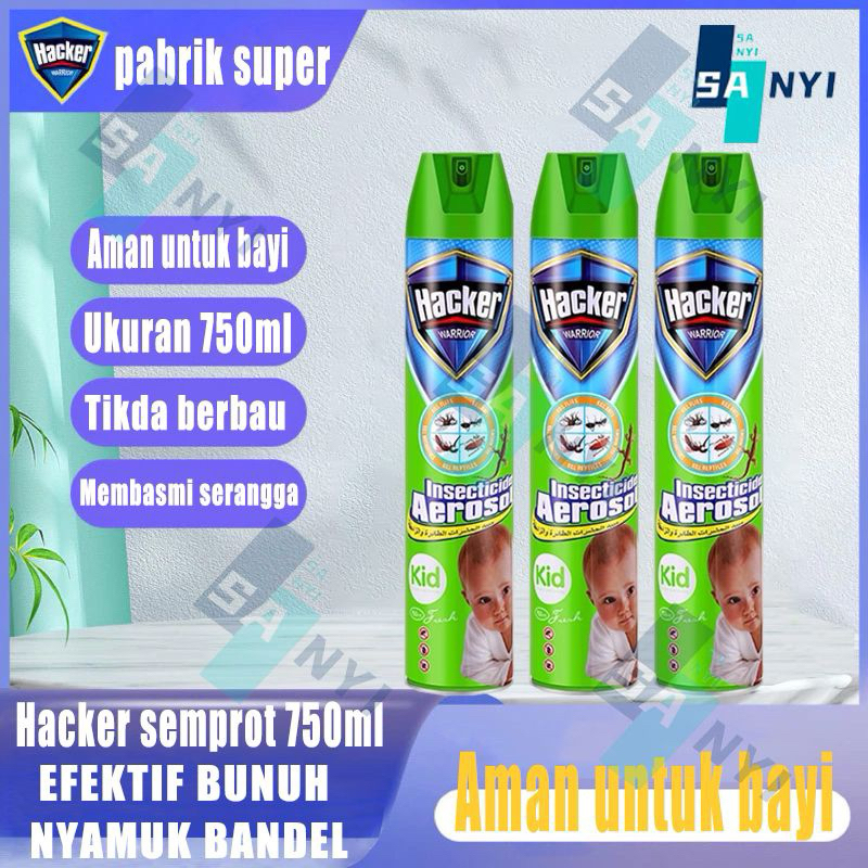 Obat nyamuk semprot Hacker 750ml aman untuk bayi dan dewasa , Membunuh nyamuk,Semut,Kecoa dan Cicak,