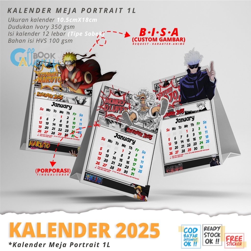 

Kalender Meja 2025 Anime Custom 1L Porporasi sobek, Karakter Custom , Free Layout, Free Stiker