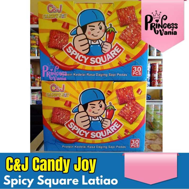 C&J LATIAO SPICY SQUARE CANDY JOY PROTEIN KEDELAI RASA DAGING SAPI JAJANAN IMPORT HALAL